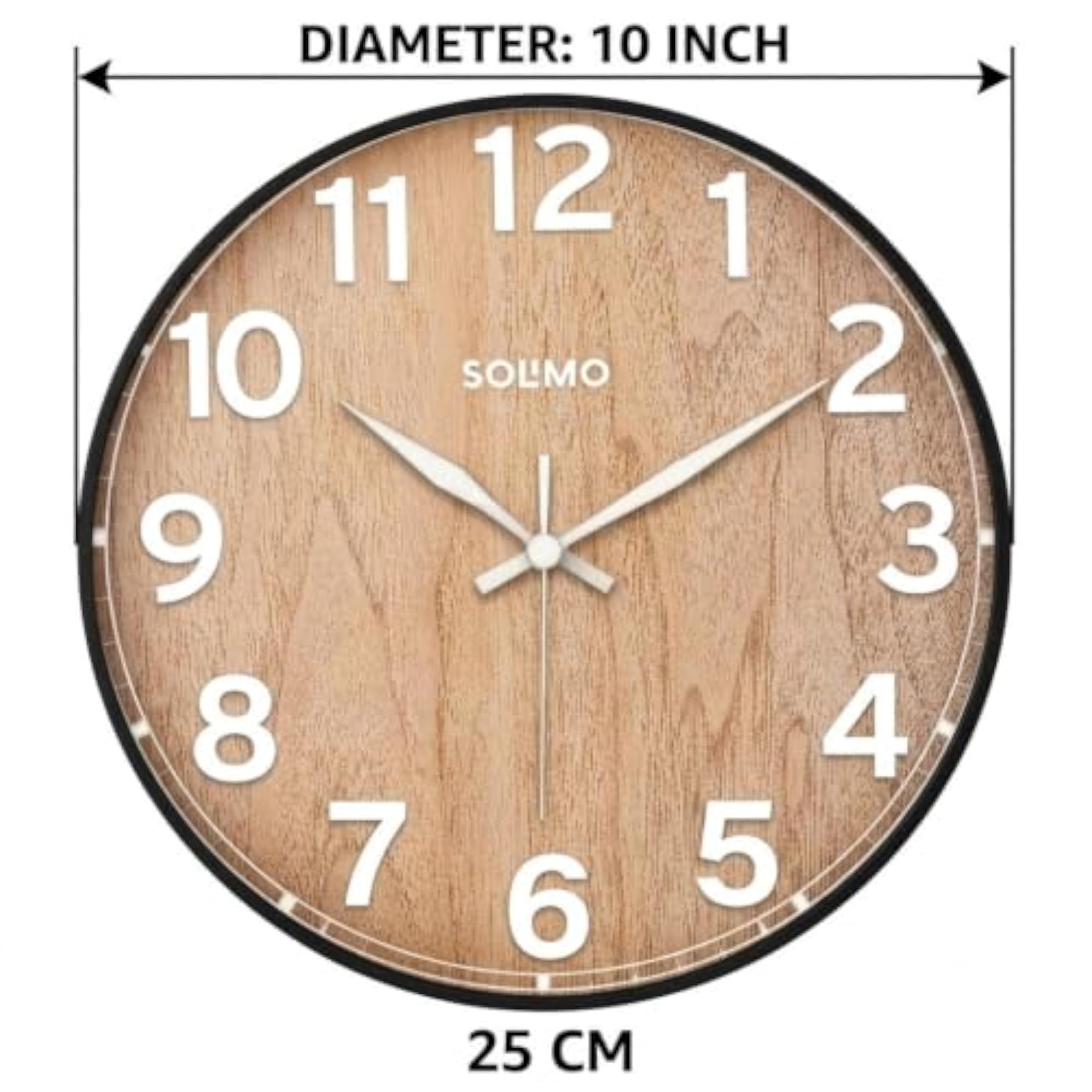 Wooden Texture Printed Analog Round Wall Clock for Home